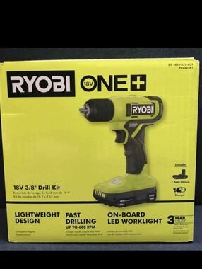 RYOBI ONE+ Cordless 3/8" Drill Driver + 1.5Ah Battery & Charger Kit. New in Box